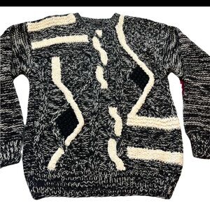 Peter England handmade vintage sweater mens S Black Gray Acrylic Taiwan Made 90s